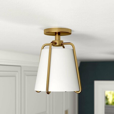 HUDSON & CANAL 9.5 in. Marduk Semi Flush Mount with Fabric Shade; Brushed Brass & White SF1649